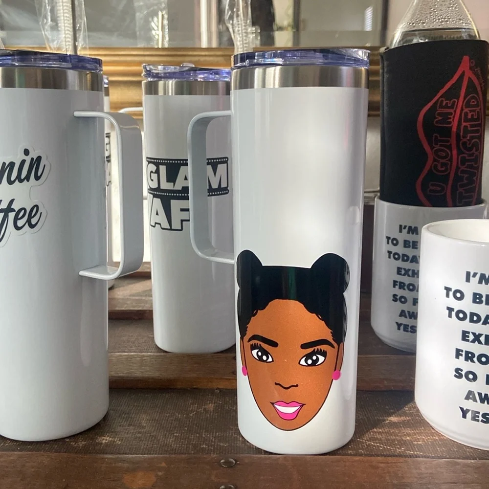Super cute white tumbler with brown girl face. (Only found here)